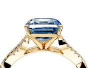 Solitaire Engagement Ring Setting for Fancy Blue Asscher Cut Center with Twisted Pave Split Shank and Prong Head in Yellow Gold