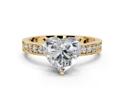 Milgrain Pave Engagement Ring Setting for Heart-Shaped Center with Accent Band and Prong Head in Yellow Gold