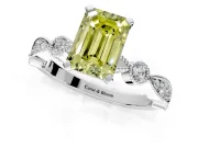 Solitaire Engagement Ring Setting for Fancy Yellow Emerald Cut Center with Milgrain Bezel Accents and Prong Head in Platinum