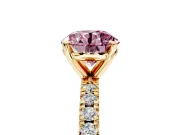 Solitaire Engagement Ring Setting for Fancy Pink Round Cut Center with Fine Pave Band and Claw Prong Head in Yellow Gold