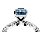 Solitaire Engagement Ring Setting for Fancy Blue Emerald Cut Center with Marquise Panel Band and Prong Head in Platinum