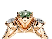 3 Stone Engagement Ring Setting for Fancy Green Pear-Shaped Center with Crossover Basket, Pave Band and Prong Head in Rose Gold