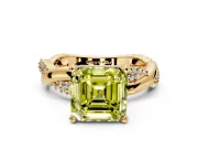 Solitaire Engagement Ring Setting for Fancy Yellow Asscher Cut Center with Pave and Plain Crossover and Basket Head in Yellow Gold
