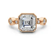 Vintage Station Engagement Ring Setting for Asscher Cut Center with Accents and Prong Head in Rose Gold