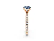 Solitaire Engagement Ring Setting for Fancy Blue Round Cut Center with Fine Pave Band and Claw Prong Head in Rose Gold