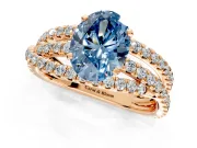 Solitaire Engagement Ring Setting for Fancy Blue Oval Center with Woven 3-Strand Pave Band and Prong Head in Rose Gold