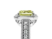 Milgrain Halo Engagement Ring Setting for Fancy Yellow Asscher Cut Center with Pave Band and Prong Head in Sterling Silver
