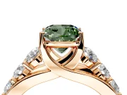 Solitaire Engagement Ring Setting for Fancy Green Cushion Cut Center with Graduated Shared Prongs and Prong Head in Rose Gold