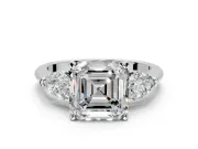 3 Stone Engagement Ring Setting for Asscher Cut Center with Large Pear-Shaped Accents and Prong Head in Platinum