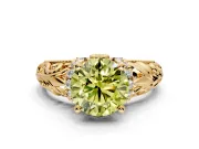 Solitaire Engagement Ring Setting for Fancy Yellow Round Cut Center with Filigree Accent Basket and Prong Head in Yellow Gold