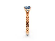 Solitaire Engagement Ring Setting for Fancy Blue Cushion Cut Center with Milgrain X Pattern Band and Prong Head in Rose Gold