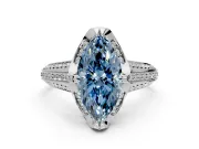 Solitaire Engagement Ring Setting for Fancy Blue Marquise Center with Accented Split Shank and Prong Head in White Gold