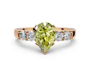 5 Stone Engagement Ring Setting for Fancy Yellow Pear-Shaped Center with Plain Band and Prong Head in Rose Gold