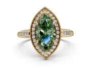 Milgrain Halo Engagement Ring Setting for Fancy Green Marquise Center with Three-Sided Pave Band and Prong Head in Yellow Gold