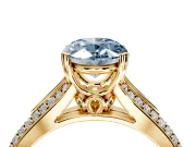 Solitaire Engagement Ring Setting for Fancy Blue Oval Center with Pave Rail Split Shank and Prong Head in Yellow Gold
