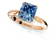 Solitaire Engagement Ring Setting for Fancy Blue Radiant Cut Center with Reverse Tapered Band and Prong Head in Rose Gold