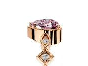 Milgrain Bezel Engagement Ring Setting for Fancy Pink Heart-Shaped Center with Marquise Stations and Bezel Head in Rose Gold