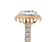 Milgrain Floral Halo Engagement Ring Setting for Princess Cut Center with Pave Band and Prong Head in Rose Gold