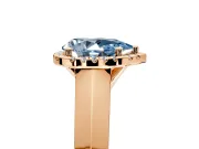 Halo Engagement Ring Setting for Fancy Blue Pear-Shaped Center with Knife Ridge Cathedral Band and Prong Head in Rose Gold
