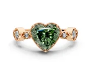 Vintage Station Engagement Ring Setting for Fancy Green Heart-Shaped Center with Accents and Prong Head in Rose Gold