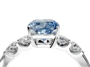 5 Stone Engagement Ring Setting for Fancy Blue Cushion Cut Center with Plain Band and Prong Head in Platinum