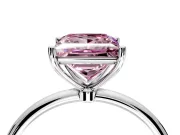 Solitaire Engagement Ring Setting for Fancy Pink Princess Cut Center with Straight Thin Band and Prong Head in Sterling Silver