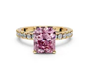 Solitaire Engagement Ring Setting for Fancy Pink Radiant Cut Center with Fine Pave Band and Claw Prong Head in Yellow Gold