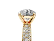 Solitaire Engagement Ring Setting for Round Cut Center with Domed Multi-Row Pave Band and Prong Head in Yellow Gold