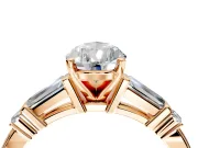 Bar-Set Engagement Ring Setting for Pear-Shaped Center with Tapered Baguette Accents and Prong Head in Rose Gold