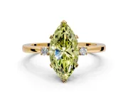 3 Stone Engagement Ring Setting for Fancy Yellow Marquise Center with Low-Set Round Cut Accents and Prong Head in Yellow Gold