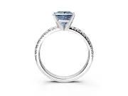 Solitaire Engagement Ring Setting for Fancy Blue Princess Cut Center with Large Accents and Prong Head in Platinum