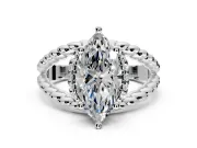 Halo Engagement Ring Setting for Marquise Center with Rope Twist Split Shank and Prong Head in Platinum