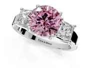 3 Stone Engagement Ring Setting for Fancy Pink Round Cut Center with Matching Side Accents and Prong Head in Platinum