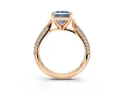 Solitaire Engagement Ring Setting for Fancy Blue Princess Cut Center with Multi-Row Accents and Prong Head in Rose Gold