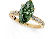 Solitaire Engagement Ring Setting for Fancy Green Marquise Center with Fine Pave Band and Claw Prong Head in Yellow Gold
