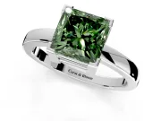 Solitaire Engagement Ring Setting for Fancy Green Princess Cut Center with Plain Band and Flat Tab Prong Head in Platinum