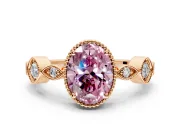 Vintage Station Engagement Ring Setting for Fancy Pink Oval Center with Accents and Prong Head in Rose Gold