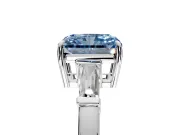3 Stone Engagement Ring Setting for Fancy Blue Radiant Cut Center with Baguette Accents and Prong Head in Sterling Silver
