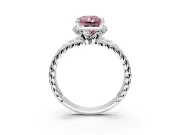 Halo Engagement Ring Setting for Fancy Pink Radiant Cut Center with Rope Twist Split Shank and Prong Head in Sterling Silver