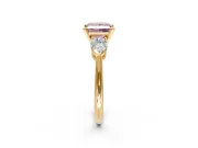 3 Stone Engagement Ring Setting for Fancy Pink Princess Cut Center with Large Pear-Shaped Accents and Prong Head in Yellow Gold