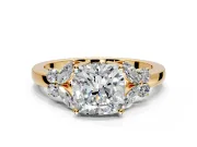 Solitaire Engagement Ring Setting for Cushion Cut Center with Marquise Flower Shoulders and Prong Head in Yellow Gold