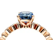Solitaire Engagement Ring Setting for Fancy Blue Emerald Cut Center with Bezel-Dot Beaded Band and Prong Head in Rose Gold