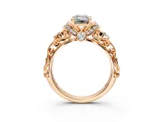 Solitaire Engagement Ring Setting for Emerald Cut Center with Filigree Band and Prong Head in Rose Gold