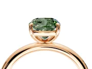 Low-Set Solitaire Engagement Ring Setting for Fancy Green Cushion Cut Center with Thin Plain Band and Prong Head in Rose Gold