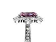 Milgrain Halo Engagement Ring Setting for Fancy Pink Emerald Cut Center with Bezel Point Accents and Prong Head in White Gold