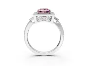 Halo Engagement Ring Setting for Fancy Pink Princess Cut Center with Milgrain Rim, Pave Band and Prong Head in White Gold
