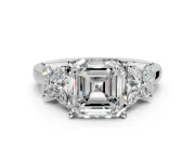 Floral Engagement Ring Setting for Asscher Cut Center with Marquise Cluster Shoulders and Prong Head in Sterling Silver