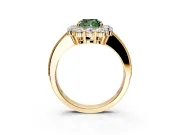 Halo Engagement Ring Setting for Fancy Green Cushion Cut Center with Milgrain Channel Band and Prong Head in Yellow Gold