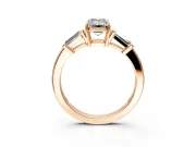 3 Stone Engagement Ring Setting for Emerald Cut Center with Baguette Accents and Prong Head in Rose Gold