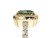 Halo Engagement Ring Setting for Fancy Green Radiant Cut Center with Inner Milgrain Border and Prong Head in Yellow Gold